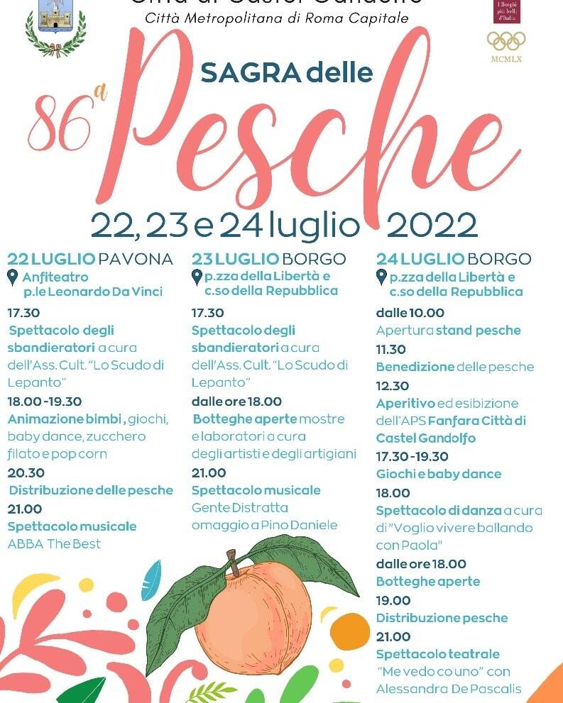 Castel Gandolfo Sagra delle Pesche 2022 Programma