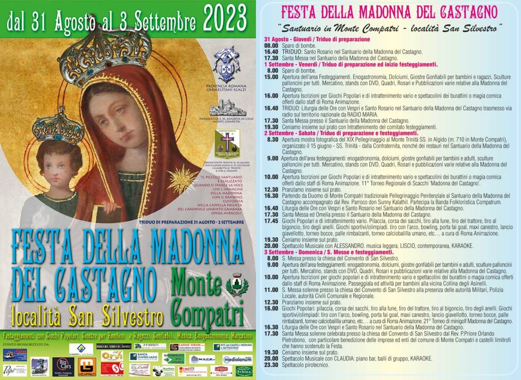 Monte Compatri Festa della Madonna del Castagno 2023 Locandina e Programma