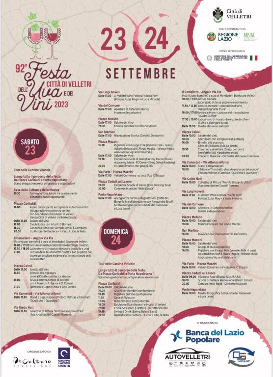 PROGRAMMA FESTA DELL'UVA VELLETRI